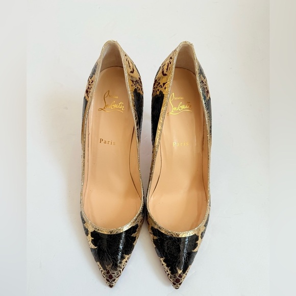 Christian Louboutin Black Gold Floral Laser Samurai Kanzai 85mm pumps EU 41 - Picture 2 of 11